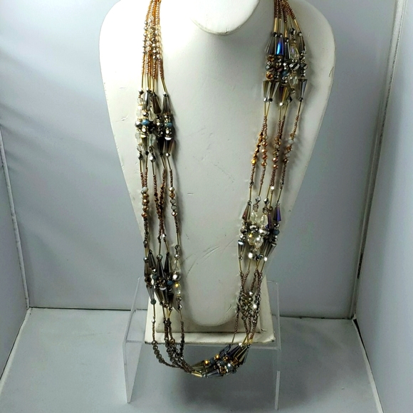 Ali kahn champagne 5 strand beaded necklace with gift box - Picture 1 of 7